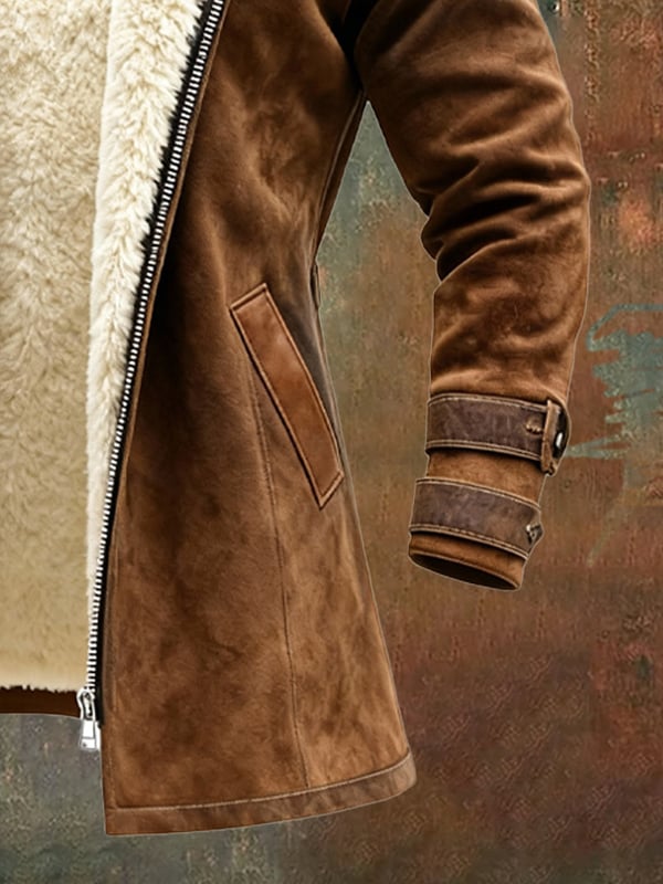 Rakibul - レトロなスエードとレザーのパッチワークデザインコート Saito Kyoto