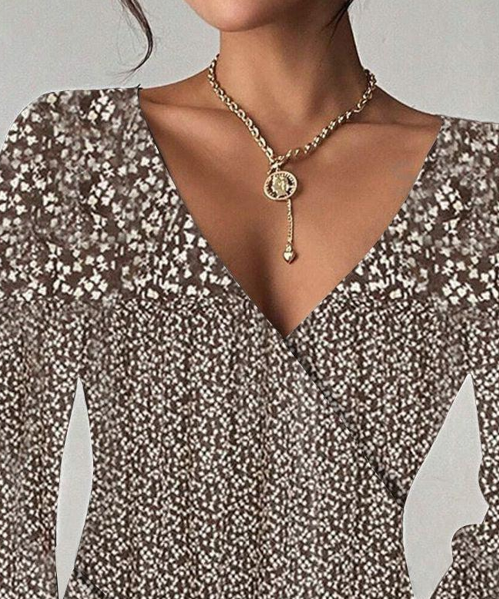 Jade - 流れるようなロングスリーブのレトロでリッチなブラウンのトップス Saito Kyoto