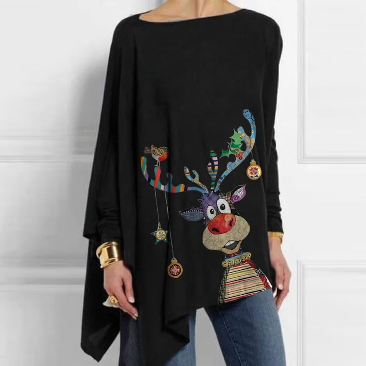 Jinte - カジュアル・ブラック・ブーツネック・トップ Saito Kyoto