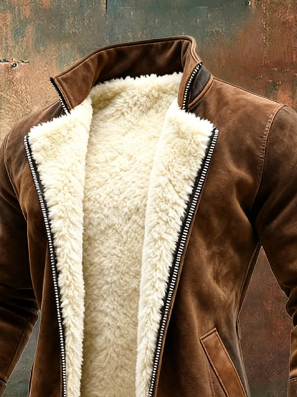 Rakibul - レトロなスエードとレザーのパッチワークデザインコート Saito Kyoto