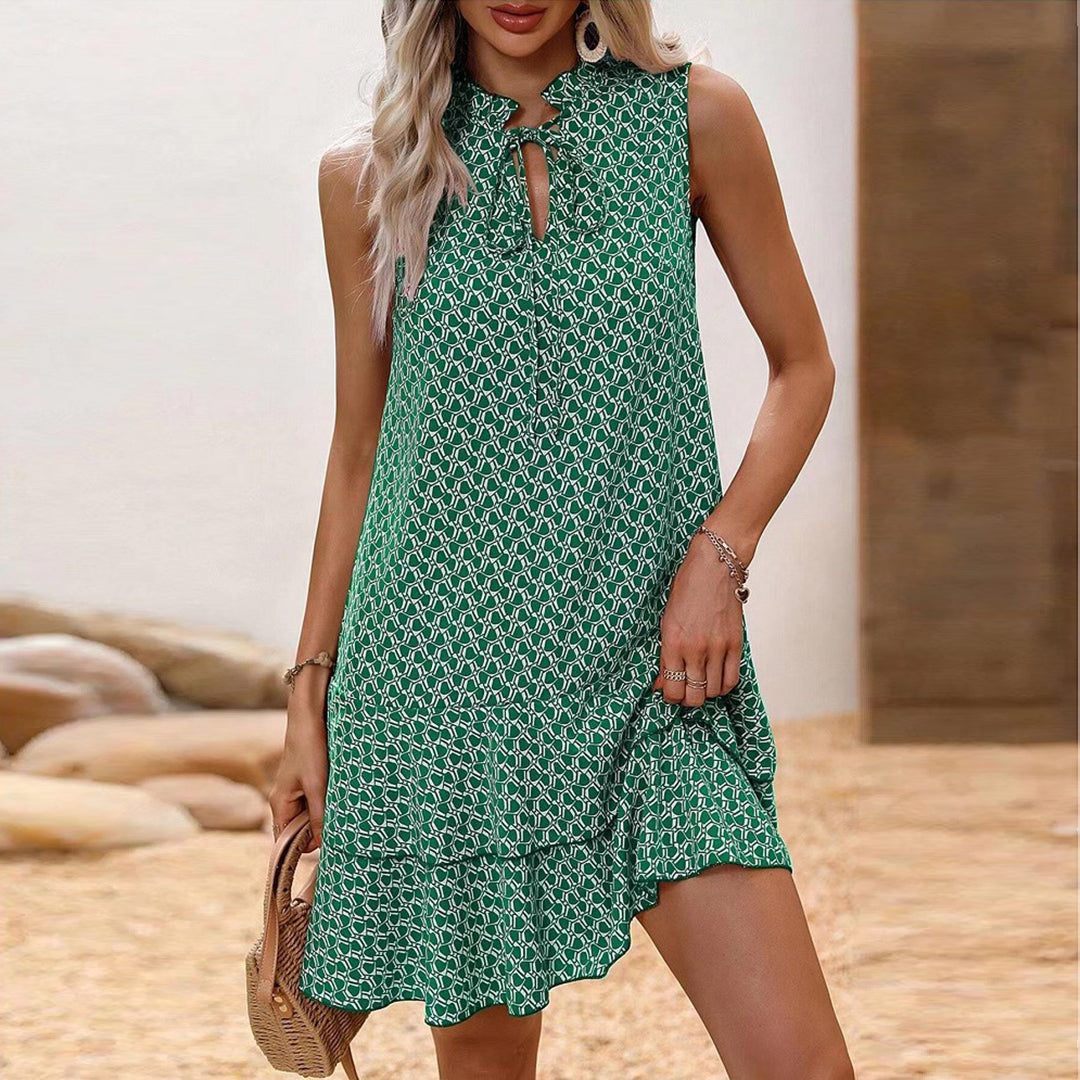 Lenora - カジュアルなボヘミアンプリントとフリルミニドレス Saito Kyoto