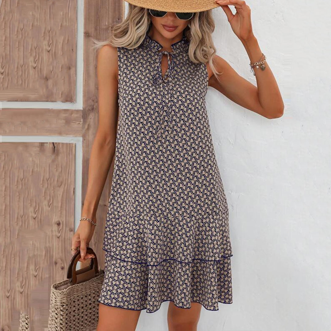 Lenora - カジュアルなボヘミアンプリントとフリルミニドレス Saito Kyoto