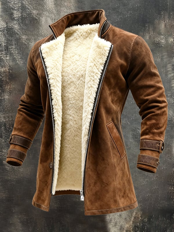 Rakibul - レトロなスエードとレザーのパッチワークデザインコート Saito Kyoto