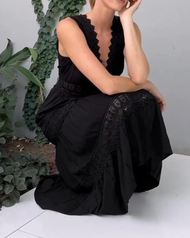 Papakosta - エレガントなノースリーブレースドレス Saito Kyoto